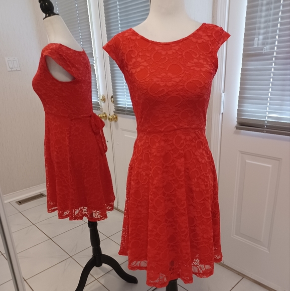 2/$50 Coral Red Lace Dress - Size Small - Picture 1 of 6
